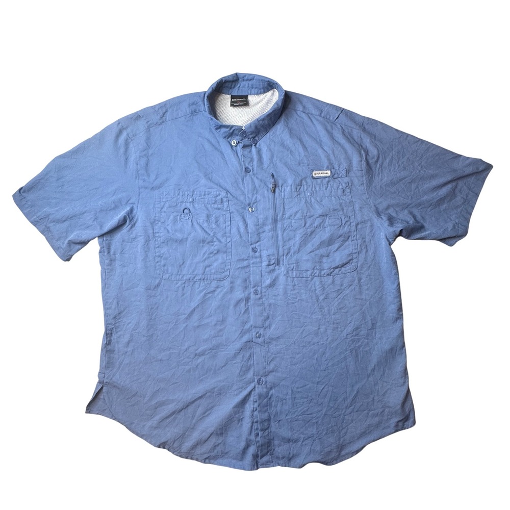 Gradual Fishing Shirt Mens XL Blue Short Sleeve Button Down Ripstop Ventilated
